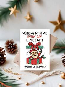 1 Cartão de Natal Engraçado com Papai Noel - Mensagem "Cada Dia que Você Trabalha Comigo É Seu Presente", Design de Natal Vermelho e Verde para Festa de Escritório, Agradecimento à Equipe ou Troca de Amigo Secreto - Não Necessita Pilhas - Cartões de Papel para Felicitações Adequados como Presente para Colegas de Trabalho e Amigos - Decorações Festivas no Local de Trabalho, Desejos Sazonais, Ilustrações Alegres, Papel-Cartão Premium, Lembrancinhas Corporativas, Cartões Engraçados, Papel-Cartão Durável, Impressão de Alta Qualidade