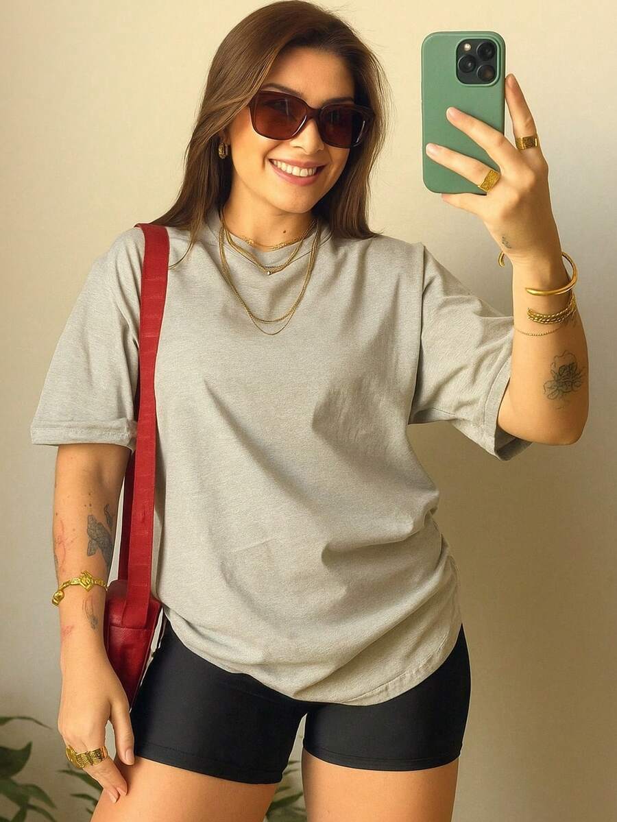 Women's T-Shirt Blouse Short Sleeve Premium Mesh Casual Plain Casual - 灰色 - 查看 1