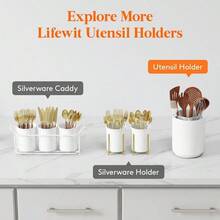 - Soporte para utensilios para encimera de cocina, cubiertos con base giratoria antideslizante, 3 compartimentos grandes, organizador de cubiertos con drenaje en, color blanco, 1 paquete - Blanco - Ver 9