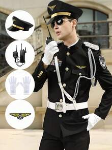 男士帽子套装，装扮帽，帽子，对讲机，徽章，服装，戏服，角色扮演道具，套装，派对，万圣节，节日服装，角色扮演 - 多色1 - 查看 1