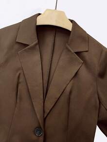 Women's Elegant Single Button Commuter Blazer - Chocolate Brown - View 4