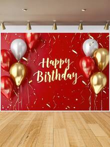 1 Stück rote und goldene "Alles Gute zum Geburtstag" Fotografie Hintergründe mit Glitzersternen, Luftballons, goldenem Band, Party Banner 150 x 100 cm / 210 x 150 cm / 270 x 180 cm Foto Hintergrund für Innen- und Außenbereich, Babyparty Dekoration