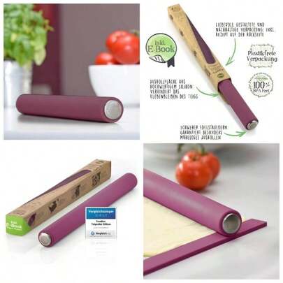 Rodillo profesional de silicona y acero inoxidable. El moderno rodillo sin asas u2013 despliegue el fondant y la masa en un instante u2013 Efecto antiadherente grape