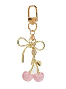 2 Stück/1 Stück Damen/Herren Gold/Rot/Rosa 10,5 cm Künstliche Acryl Kirsche Legierung Schleife Schlüsselanhänger, modischer minimalistischer Lässig Streetwear Accessoire geeignet für Damen/Herren Alltags-Outfit, Rucksack, Autoschlüssel, Reise, Schule, Party, Weihnachtsgeschenk, Autoschmuck, Geschenkidee für Freundin, Schwester, Lehrer