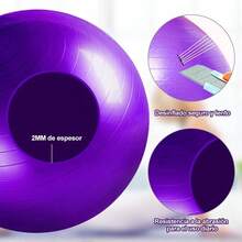 Pelota Fitness De Ejercicio para Yoga Pilates con Bomba para Pilates Yoga DEmbarazo Eporte Ejercicios Abdominales Y Ejercicios Bsicos Fitness Equilibrio Gym - Violeta + 65cm - Ver 4