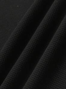 男士亨利领华夫格针织套头T恤，亨利领，针织面料，简约休闲，纽扣设计，适合日常穿着和轻商务场合，复古风格，长袖上衣 - 黑色 - 查看 7