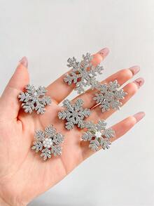 20个女士银色雪花仿珍珠发夹，水钻冬季氛围发饰，鳄鱼夹刘海发夹，优雅日常及圣诞雪花发饰，新年必备，派对造型，头部配饰，发夹 - 銀色 - 查看 3