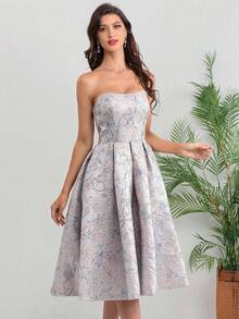 Váy cocktail midi hở lưng bằng vải satin không tay thanh lịch dành cho nữ với họa tiết hoa, váy dạ hội hở lưng có túi - Màu xanh nhạt - Xem 5