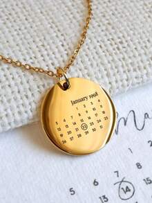 1pc Personalized Calendar Necklace, Customized Lettering Date Pendant, Personalized (Day, Month, Year) Birthday, Anniversary, Valentine's Day, Christmas Gifts For Women, Wives, Moms, Sisters - Elegant Daily And Special Occasion Jewelry - Multicolor - View 3