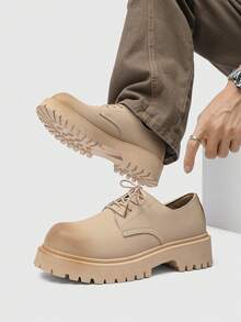 Zapatos Derby de punta redonda estilo retro británico para hombres, suela gruesa elevadora, botas de trabajo de alta gama y de caña baja