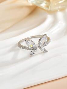 1 Peça Anel Aberto com Design de Borboleta Incrustado de Zircônia Cúbica em Cobre, Design Delicado e Vívido, Pertence ao Estilo de Joias Fresco e da Moda, Adequado para Embelezamento do Visual Diário