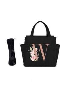 Geantă de prânz izolată personalizată cu identificare a primei litere - Geantă Bento caldă din pânză, închidere cu fermoar, căptușeală din folie de aluminiu de mare capacitate, potrivită pentru designul primei litere la serviciu și la școală, școli și activități în aer liber - Ușor de curățat, design compact, impermeabil, cutie de prânz, geantă de prânz pentru femei, geantă de picnic pentru profesori, geantă frigorifică pentru camping, geantă frigorifică pentru sală de clasă, geantă de picnic pentru femei, geantă de damă pentru școală, accesorii școlare, articole școlare