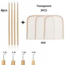 Kit para hacer pelucas (7 piezas), incluye 3 fijadores de malla de encaje suizo y 4 agujas transpirables, adecuado para principiantes para hacer pelucas de encaje frontal. - Albaricoque - View 7