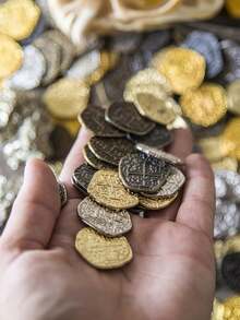 100pcs Pirate Treasure Metal Coins - 3-Color Spanish Golden, Silvery & Copper Replicas - Perfect For Halloween, Christmas, Easter Parties & More - Multicolor - View 1