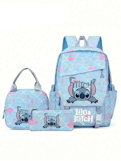 1pc Stitch Back To School Large Capacity Super Cute Stitch Combo Pack (Backpack, Shoulder Bag, Pencil Case), Adorable Bookbag For Students, Multiple Color Options