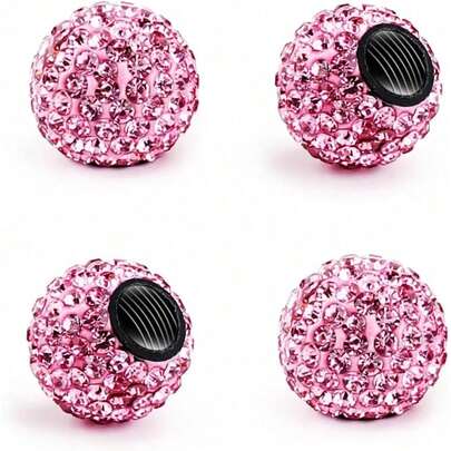 Kewucn 4 PCS Car Tire Valve Stem Caps, Handmade Dustproof Crystal Rhinestone Auto Stem Air Cap Cover, Attractive Vehicle Exterior Accessories, Universal For Car Truck Motorcycle Bike (Black)