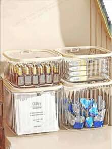 1 szt. Wielofunkcyjny organizer do makijażu z pokrywką, biurkowy organizer na kosmetyki, przechowywanie akcesoriów do włosów, organizer na przybory do makijażu i kosz na śmieci, wygodny uchwyt na zatrzask, pudełko na biżuterię, saszetka, uchwyt na pędzle do makijażu, organizer na perfumy, torba saszetkowa