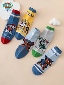 5 Pairs Cute Cartoon Paw Patrol Themed Patterned Crew Socks, Colorful Stripes, Breathable & Durable, Suitable For All Seasons, European/American Sizes, Comfortable For Everyday Wear - Multicolor - View 7
