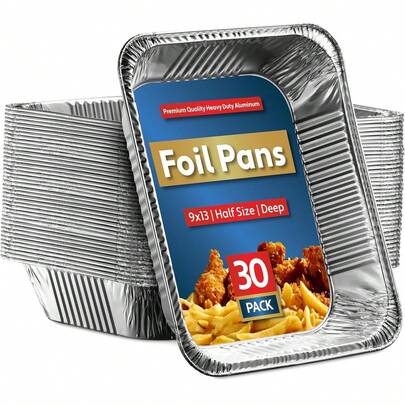 30 Pack Aluminum Pans Disposable 9x13 Baking Chafing Trays - Deep Half Size Oven Steam Table Tin Foil Pans - Extra Heavy Duty Foil Pans For Heating, Roasting, Cooking, Storing Food