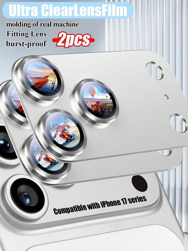 2pcs Camera Lens Protector, Silver Color, HD Quality, Anti-Scratch, Anti-Drop, Compatible With IPhone 11/12/13/14/15/16/16 Plus/16 Pro/16 Pro Max/17/17 Air/17 Pro/17 Pro Max Series