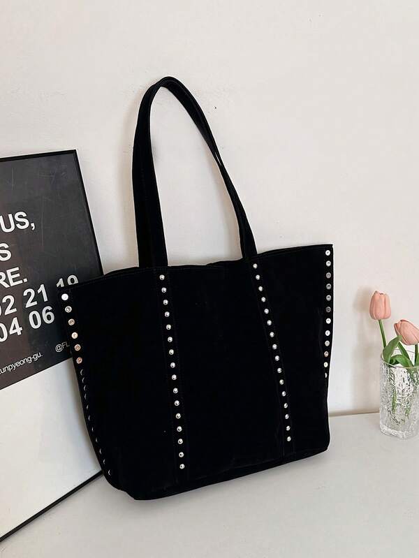 Rivet Decor Design New Fashion Personalized Versatile Chic Minimalist One Shoulder Large Capacity Tote Bag
