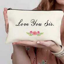 [Je t'aime sœur Sac] Sac cosmétique portable "Je t'aime sœur" pour femmes, organisateur zippé multifonction, non imperméable, sans alcool, trousse de toilette de voyage, cadeaux de Noël, pochette, voyage, cadeaux pour femmes, accessoire de voyage pour femmes, pochette, pochette/petit sac à main, organisateur de maquillage, pochette, porte-pinceau, mini pochette, pochette grande capacité, cadeaux pour femmes, cadeaux de Noël, idées cadeaux pour femmes - Beige - Voir 6