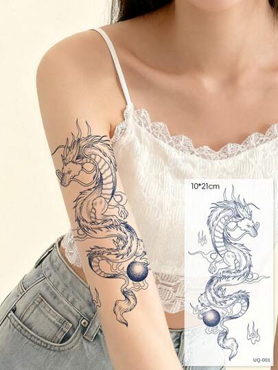 روكوارت قطعة واحدة من الوشم شبه الدائم الكلاسيكي ذو نمط التنين الصيني الكبير، وشم سحري شبه دائم مصنوع من عصير أعشاب طبيعية للذراع أو الجسم، يدوم من أسبوع إلى أسبوعين، بدون لمعان أو تلاشي