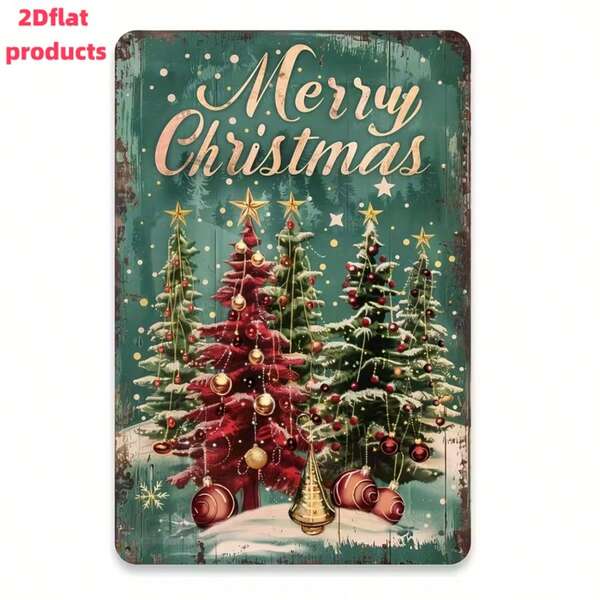 2D Flat, 1pc Vintage Christmas Wooden Sign Board With Holiday Tree, Suitable For Indoor/Outdoor Decoration In Home, Office, Restaurant, Cafe And Garage