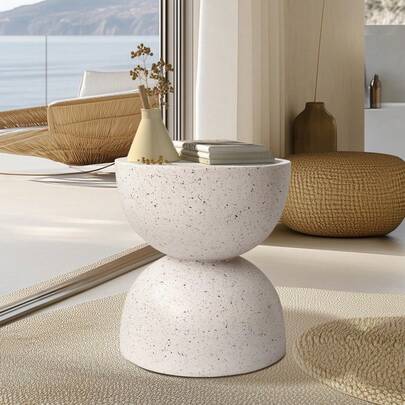 UNHO Round Terrazzo Side Table Accent Table Outdoor Bar Stool Patio Deck Table