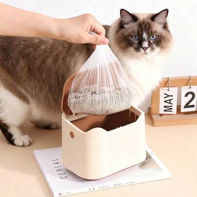 1pc Mini Square Deodorizing Flip-Top Trash Can For Cat Litter, Convenient Pressure-Activated Lid, Helps Isolate Odor And Avoid Bacteria Contact, Suitable For Cats And Small Pets Cleaning All Year Round