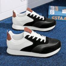 Zapatos deportivos versátiles para hombres - Diseño de cordones de corte bajo, suela acolchada de EVA - Negro/Blanco - Zapatos ligeros para fitness, running y uso casual - Parte superior de PU transpirable, suela antideslizante - Adecuado para ocasiones casuales y formales - Estilo de ropa de calle de moda