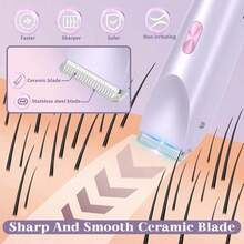 2-In-1 Pink Dual-Head Bikini Trimmer Electric Shaver, Wet & Dry Use, Full Body Epilator For Bikini Line, Underarms, Legs, Arms, Face, Long Battery Life, Rechargeable, Low-Irritation Blades, Ergonomic Handle, Adjustable Trimmer, 650mAh Battery - Blue - View 7