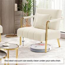 Butterslay 1pc Upholstered Accent Chair Modern Velvet Chair With Golden Metal Legs & Cozy Pillow, Leisure Arm Chair For Home Office - 米色 - 查看 6