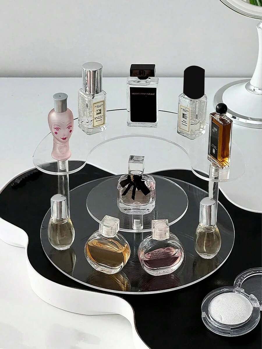 1pc Modern Acrylic Round & Trapezoid Perfume Display Stand, Multi-Tier Cosmetic Storage Rack, High-Quality Transparent Makeup Sample Holder