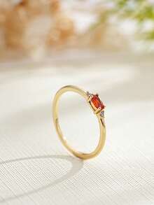 1 pieza Anillo con baño de oro de 18K, piedra natal de diciembre, diseño sencillo adecuado para hombres y mujeres, regalo de cumpleaños - Multicolor - Ver 13