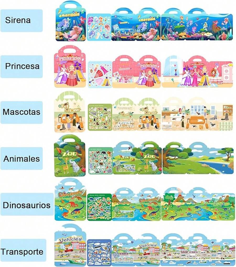 6Pack Calcomanias Para Niños Reutilizables Pegatinas Para Niños de 2 a 6 Años Adhesivas Portátiles para Educación Pegatinas Activas Libros Regalos de Cumpleaños de Viaje Para Niños y Niñas - Pegatinas estáticas 6pack - Ver 1