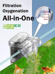 水族箱过滤器，迷你静音 USB 瀑布鱼缸过滤器，可调节水流增氧壁挂式 USB 过滤设备，适用于水族箱鱼缸，2.5W