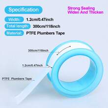 1/5/10卷装聚四氟乙烯（PTFE）管道密封胶带，防水胶带，螺纹密封胶带，淋浴喷头密封胶带，白色 - 彩色 - 查看 2