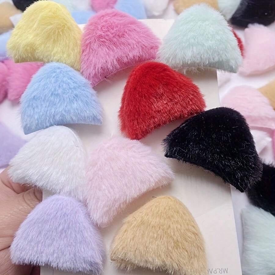 28PCS Mixed Color Mini Cat Ears Patches Set - Double-Sided Craft Embellishments For Sewing, DIY Hair Accessories, Phone Cases & Doll Making Supplies