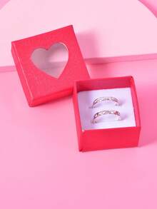 2 Peças Conjunto de Anéis de Moda Feminina com Elos de Corrente Incrustados de Cobre e Zircônia Cúbica, Geral Requintado e Minimalista, Adequado como Anéis de Casal ou Joias de Luxo Diárias