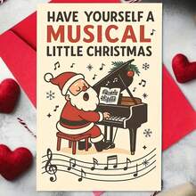 1 pezzo Biglietto di auguri musicale natalizio, Babbo Natale che suona il piano - Regalo natalizio, adatto agli amanti della musica, Natale, design rosso e bianco, include busta rossa e messaggio "Buon Natale", perfetto per celebrazioni natalizie, Biglietto di Natale | Tema musicale | Illustrazione dettagliata, Biglietto di Natale