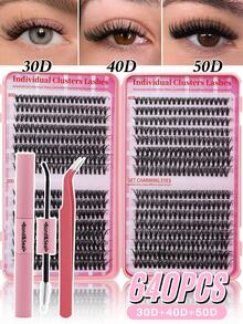 640PCS 20D40D60D80D Individual False Cluster Book Kit High Capacity Individual Lashes 9-16mm Mixed D Curl Natural Look Wispy Soft And Comfortable False Eyelashes Long-Lasting Individual Lashes Kit With Lash Bond&Seal And Tweezers And Lash Brush - màu đen - Xem 8