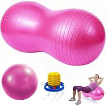 2pcs Pelota Fitness para Yoga y Pilates, Pelota Yoga de 25, 50*100cm Pelota Pilates Cacahuate, Anti - Pinchazos, para Ejercicios Gimnasia, Preparacin al Parto, AerbicBomba de Aire Incluida - rosa - Ver 2