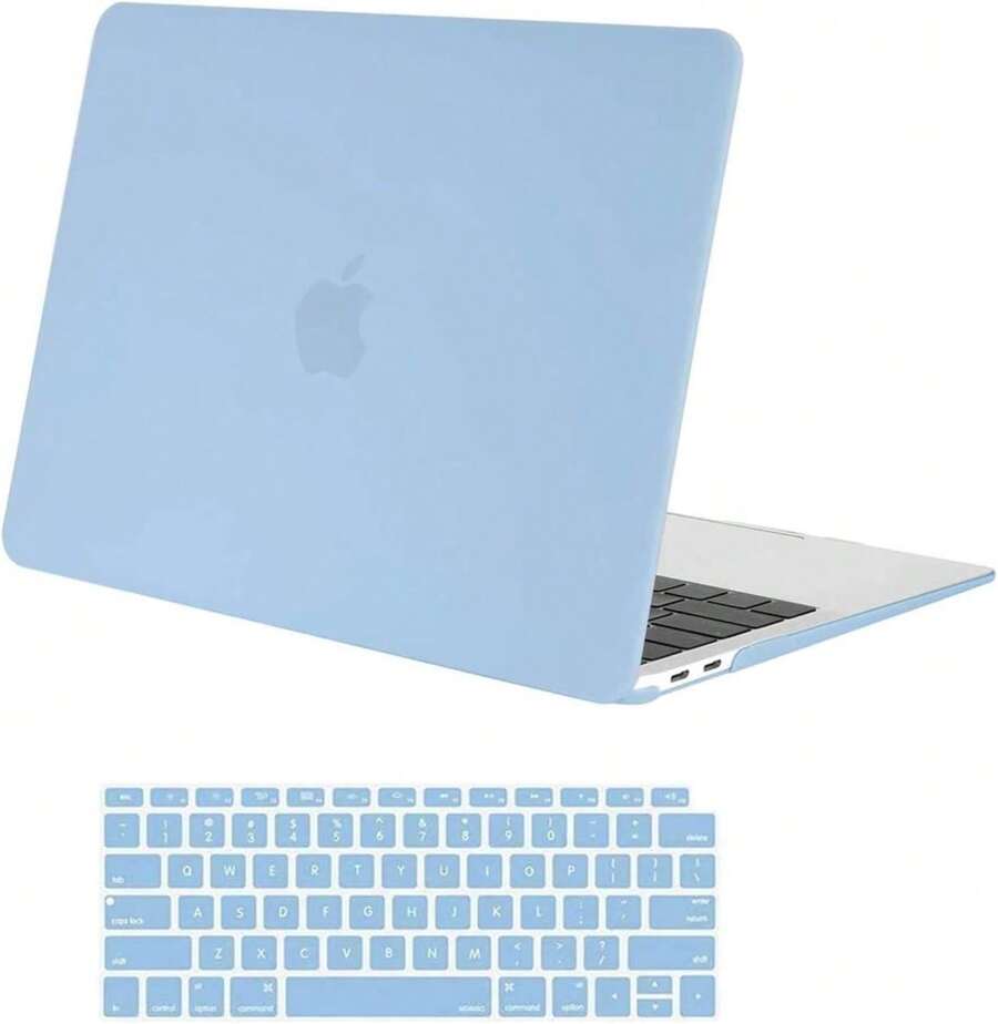 MOSISO Compatible With MacBook Air 13 Inch Case 2022 2021 2020 2019 2018 Release A2337 M1 A2179 A1932 Touch ID, Plastic Hard Shell Cover&Keyboard Cover For MacBook Air 13.3 Inch Case, Airy Blue - 黑色 - 查看 1