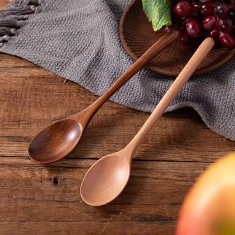 2pcs-4pcs Long Handled Wooden Spoons, Wooden Stirring Spoons For Porridge, Soup, Rice Eating,School Supplies