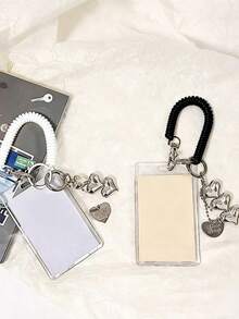 Ví đựng thẻ hình trái tim bằng acrylic unisex, móc khóa hình trái tim màu bạc phong cách Ins, hộp đựng thẻ trong suốt, mặt dây chuyền ốp điện thoại tinh tế, thiết kế tối giản, có thể đựng các loại thẻ nhỏ, thẻ xe buýt, thẻ ngân hàng, thẻ tàu điện ngầm, móc khóa mặt dây chuyền đựng thẻ di động và có thể điều chỉnh, phù hợp cho nhân viên văn phòng và sinh viên, món quà hoàn hảo (Không bao gồm thẻ) - Nhiều màu - Xem 5