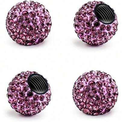 Kewucn 4 PCS Car Tire Valve Stem Caps, Handmade Dustproof Crystal Rhinestone Auto Stem Air Cap Cover, Attractive Vehicle Exterior Accessories, Universal For Car Truck Motorcycle Bike (Black)