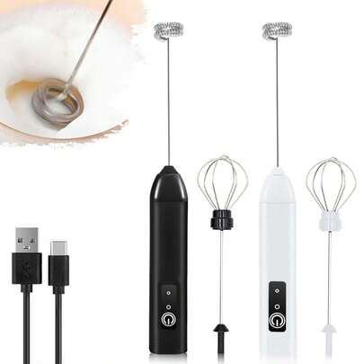 3-växlad elektrisk handhållen elektrisk mjölkskummare, rik krämig skummaskin, 500mAh USB-laddningsbar kaffe cappuccino gräddvisp skummig blandning visp äggvisp för kaffe, cappuccino, latte, proteinpulverdrycker ägg