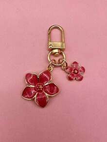 HAILIAN 1pc Metallic Cherry Blossom Shaped Keychain Lightweight & Flowy Cherry Flower With Flat Tag Suitable For Bag Car Keys Couples Birthday Holiday Gifts Valentines - Đỏ - Xem 3