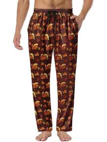 Mens Pajama Pants, Soft Lounge Sleep Pants With Pockets Lightweight Long Pajama Bottoms For Menhalloween - 感恩節火雞 - 查看 1